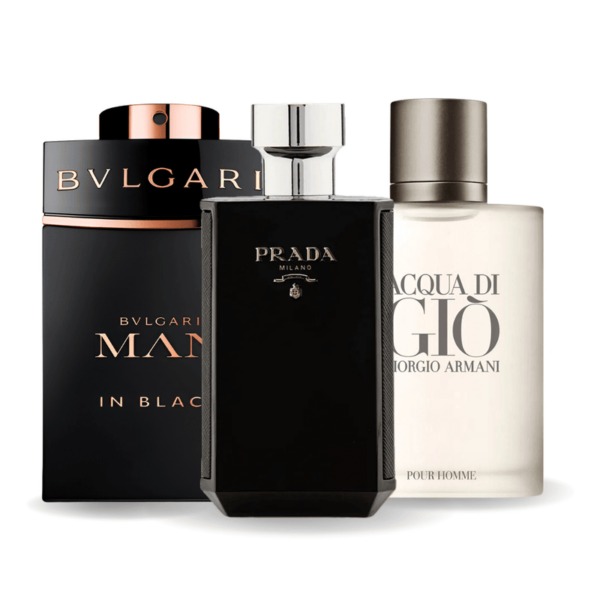Aktionspaket mit 3 Parfüms: Bvlgari In Black, Giorgio Armani Acqua Di Giò en L’Homme Prada Intense 100ml