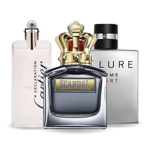 Aktionspaket mit 3 Parfüms: Jean Paul Gaultier Scandal, Allure Homme Sport en Cartier Déclaration 100ml